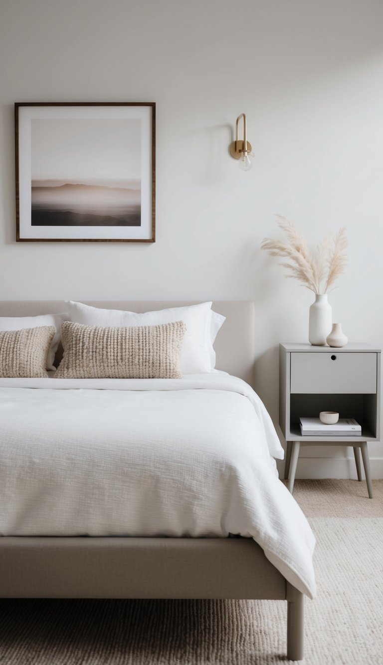 A simple, low-profile bed frame in a neutral bedroom with clean lines and minimal decor