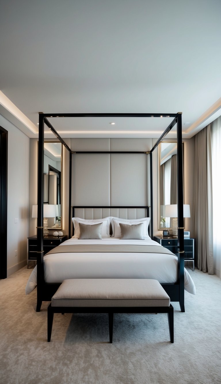 Luxury, modern and minimalistic Bedroom for couples with Canopy Bed Decor