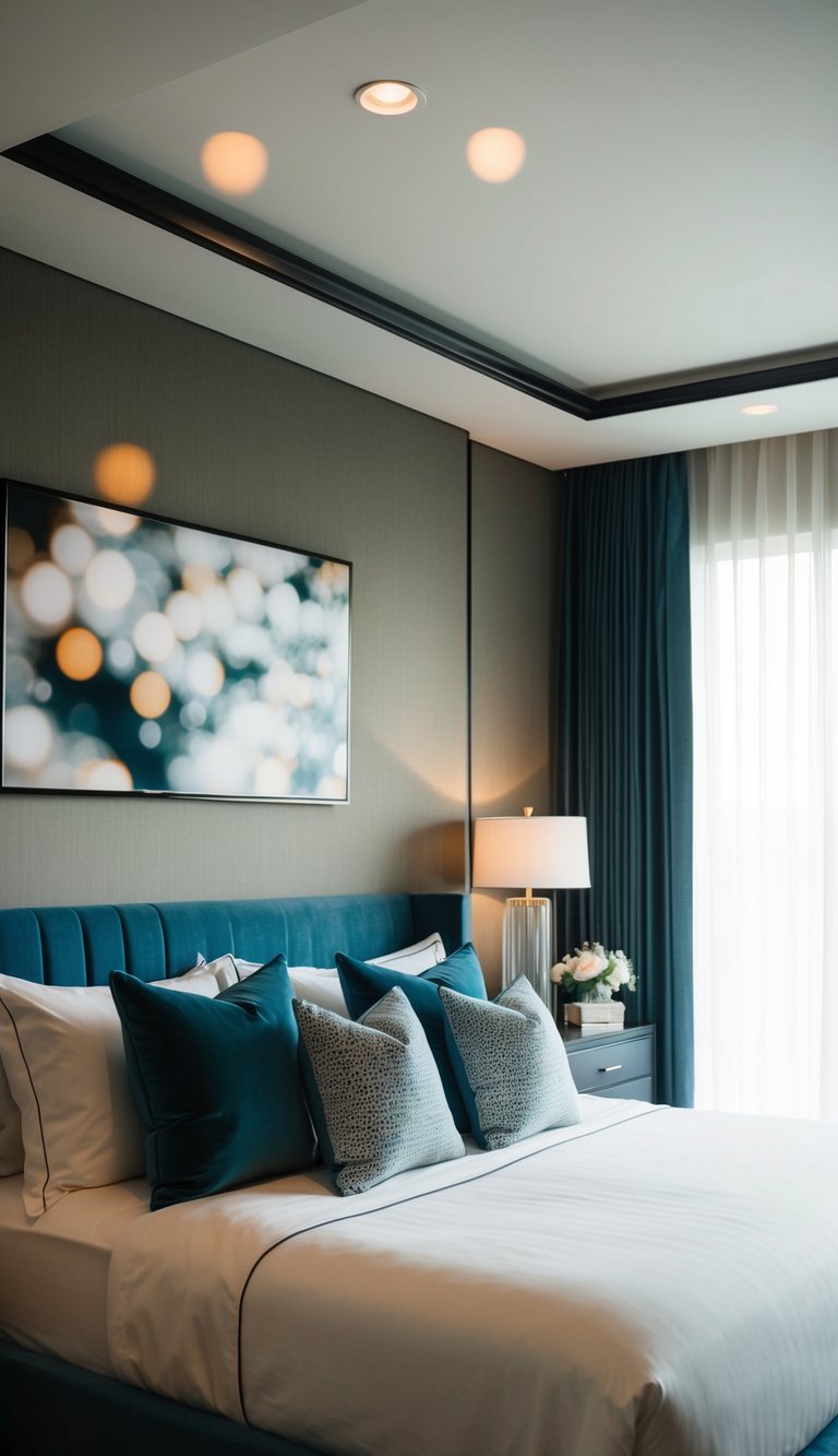 Luxury, modern and minimalistic Bedroom for couples with Personalized Throw Pillows