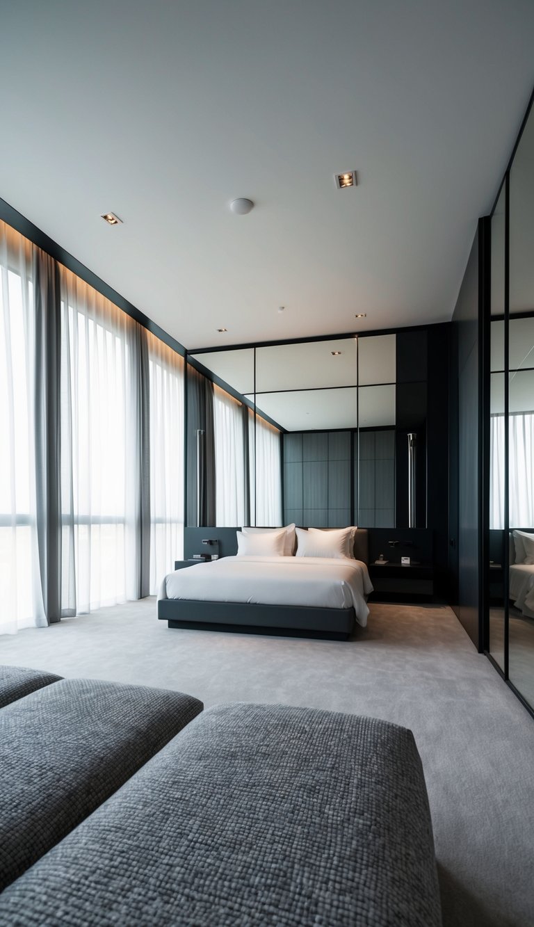 Luxury, modern and minimalistic Bedroom for couples with Full-Length Mirror Placement