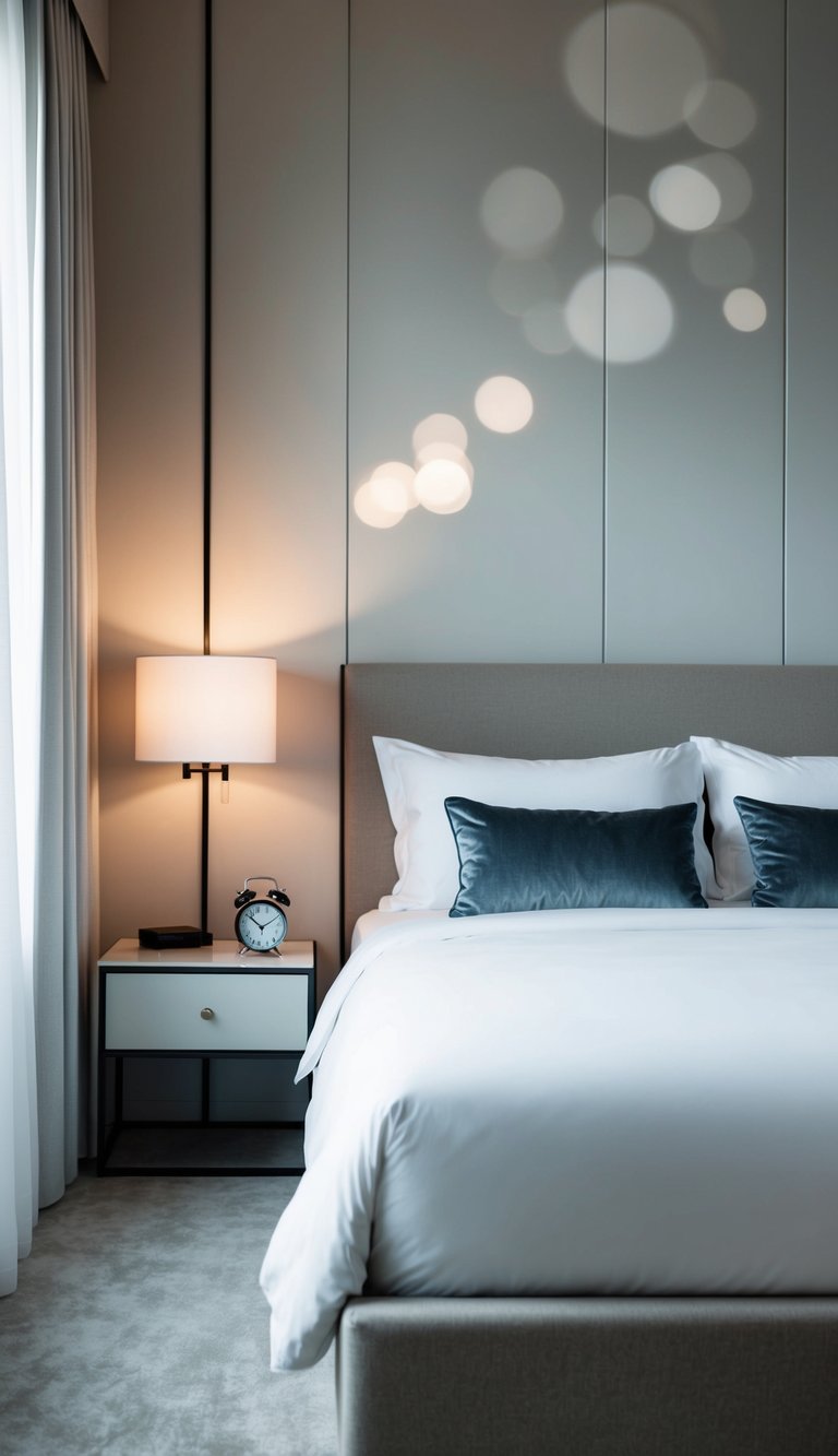 Luxury, modern and minimalistic Bedroom for couples with Stylish Alarm Clock