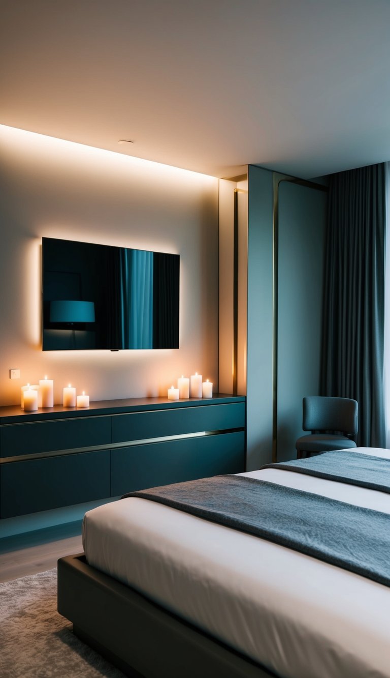 Luxury, modern and minimalistic Bedroom for couples with Romantic Scented Candles