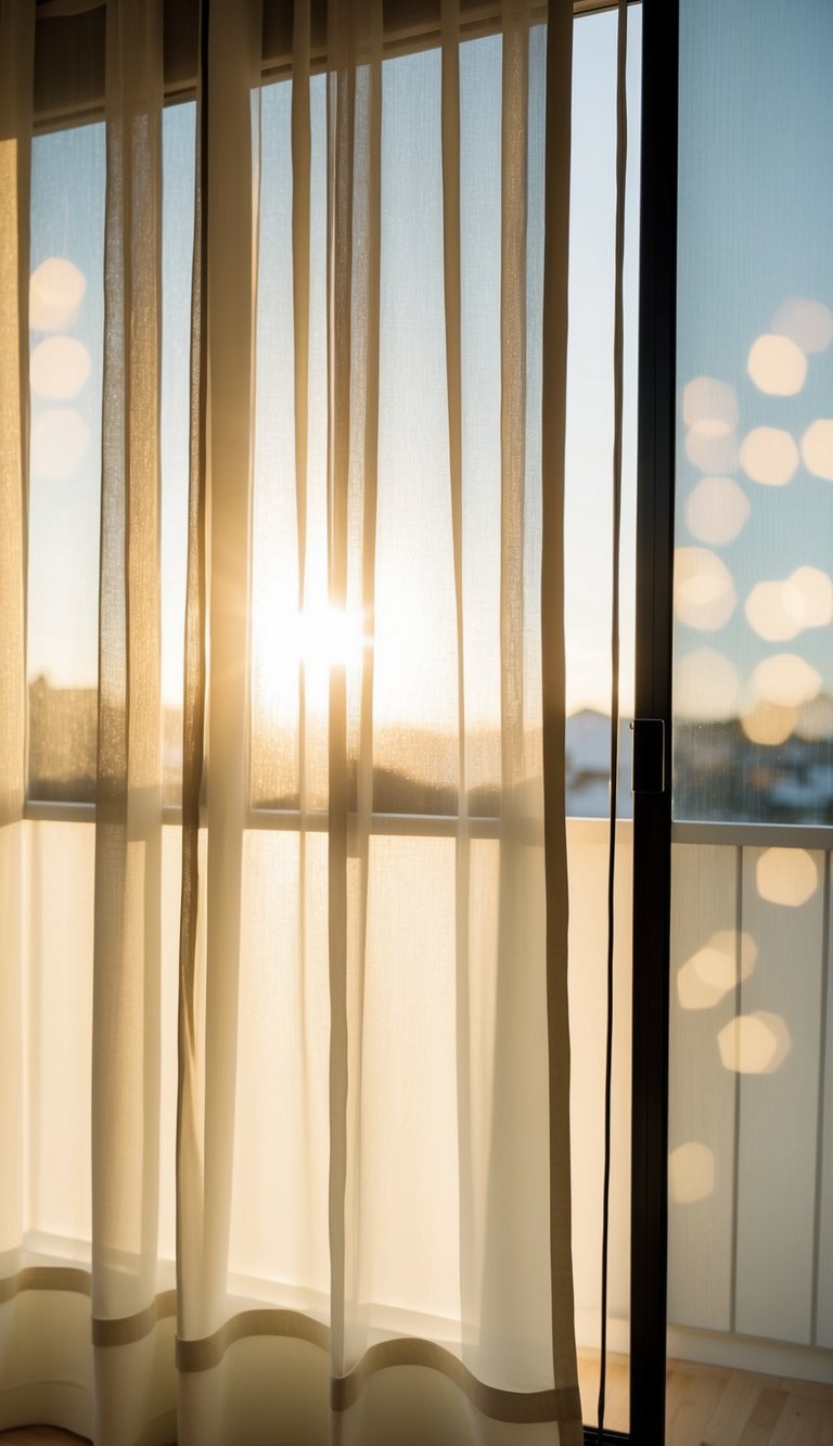 Sunlight filters through sheer curtains, illuminating a cozy guest bedroom with blackout shades