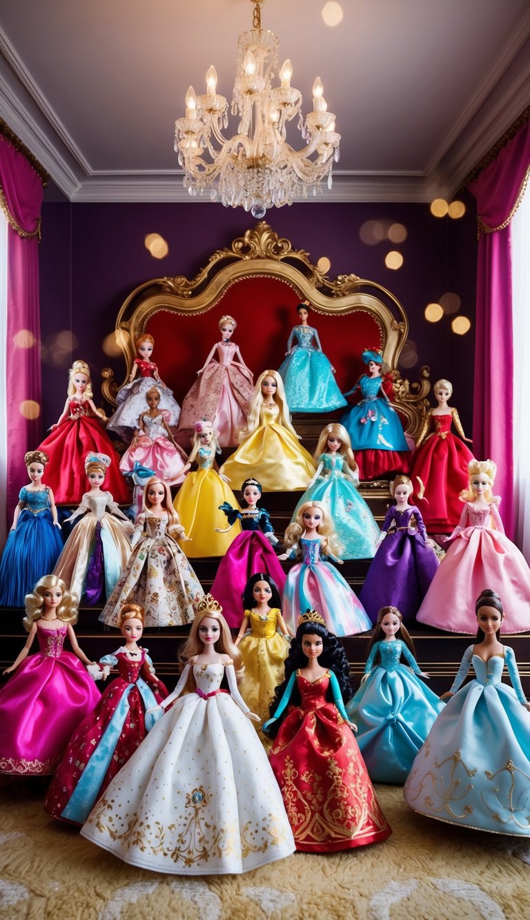 A grand display of royal dolls in a luxurious princess bedroom with 22 themed ideas