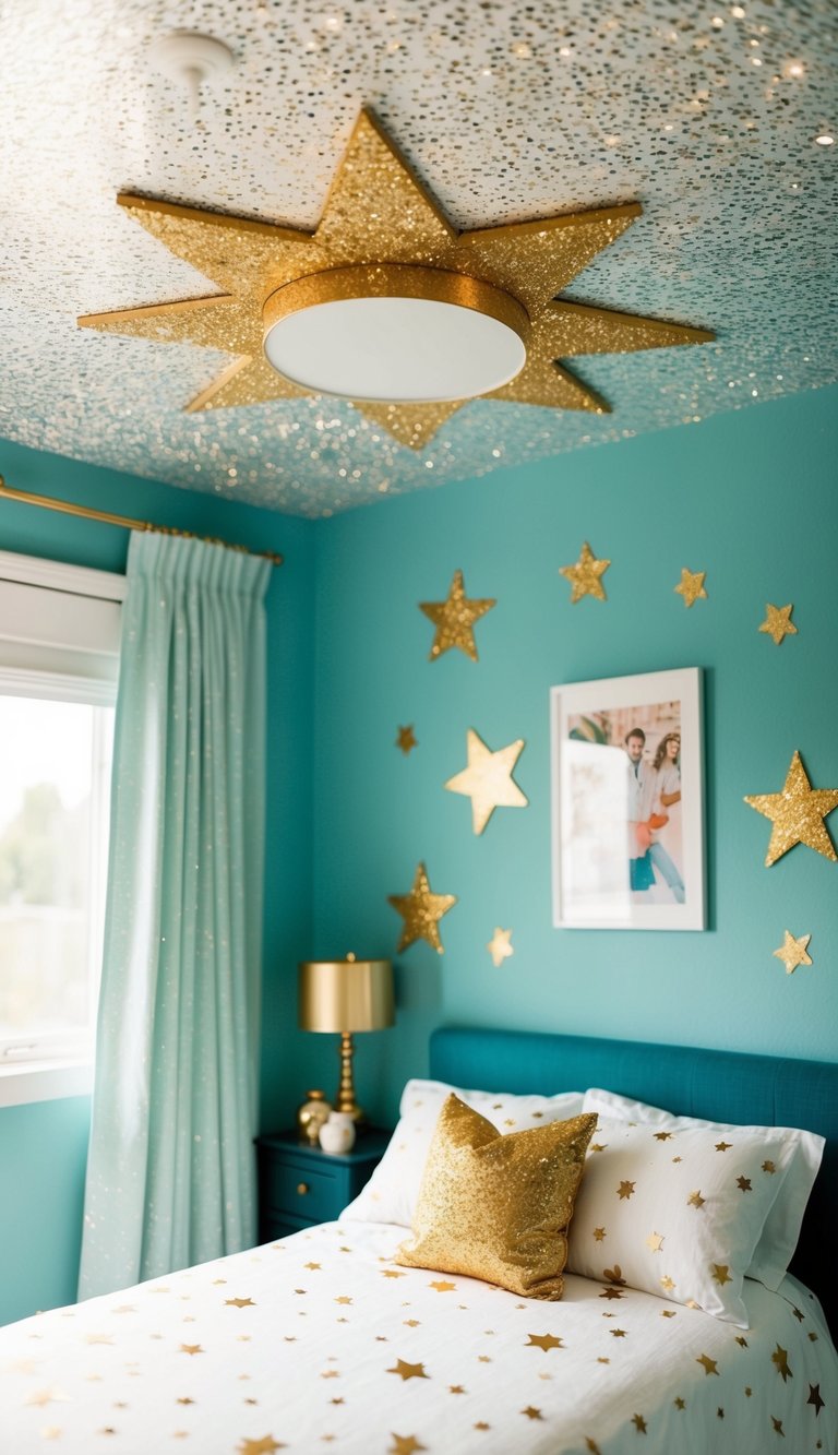 A fairy-themed bedroom with glittery star-shaped ceiling decals