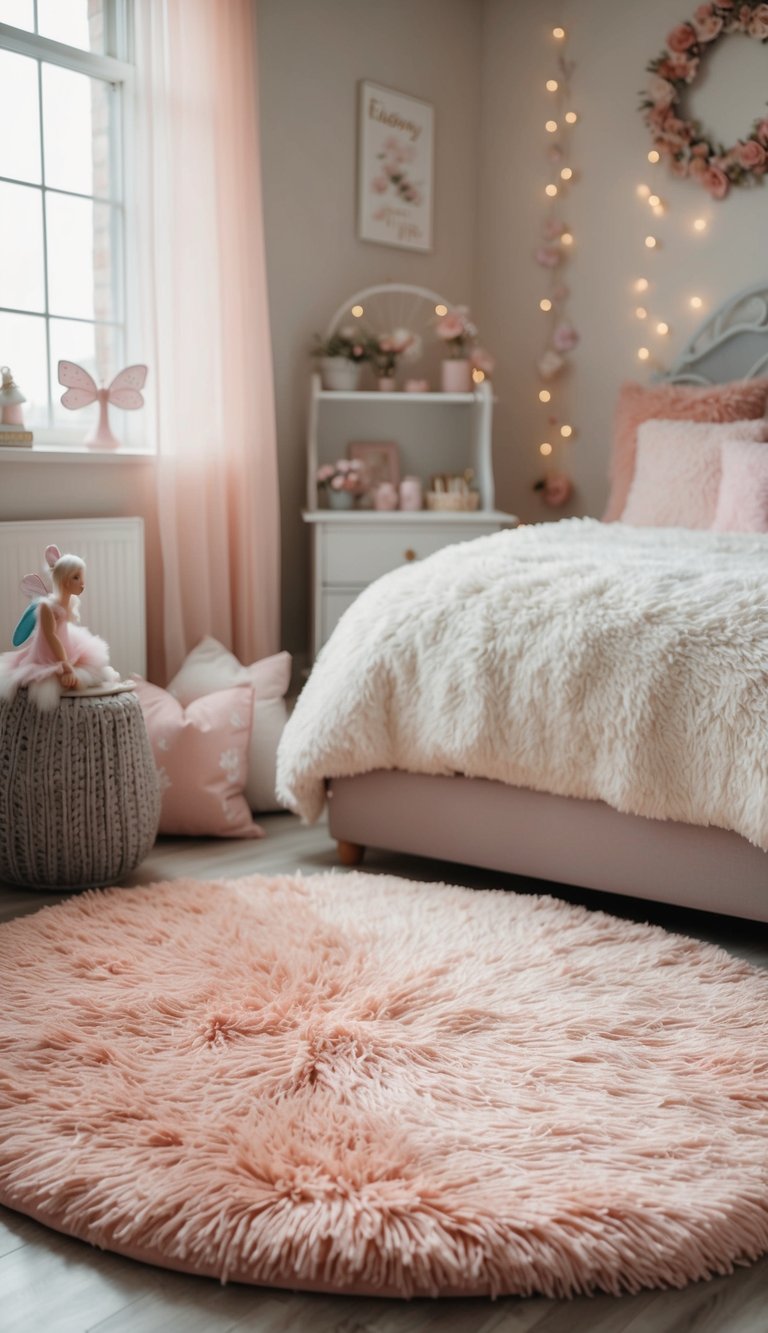 A plush fairy-themed rug surrounded by fairy bedroom decor and accessories