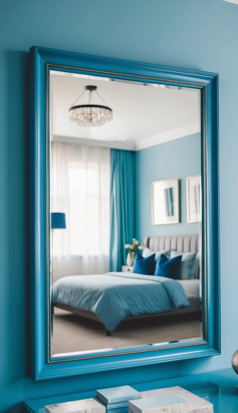 Muted blue framed mirrors reflect 27 light blue bedroom ideas