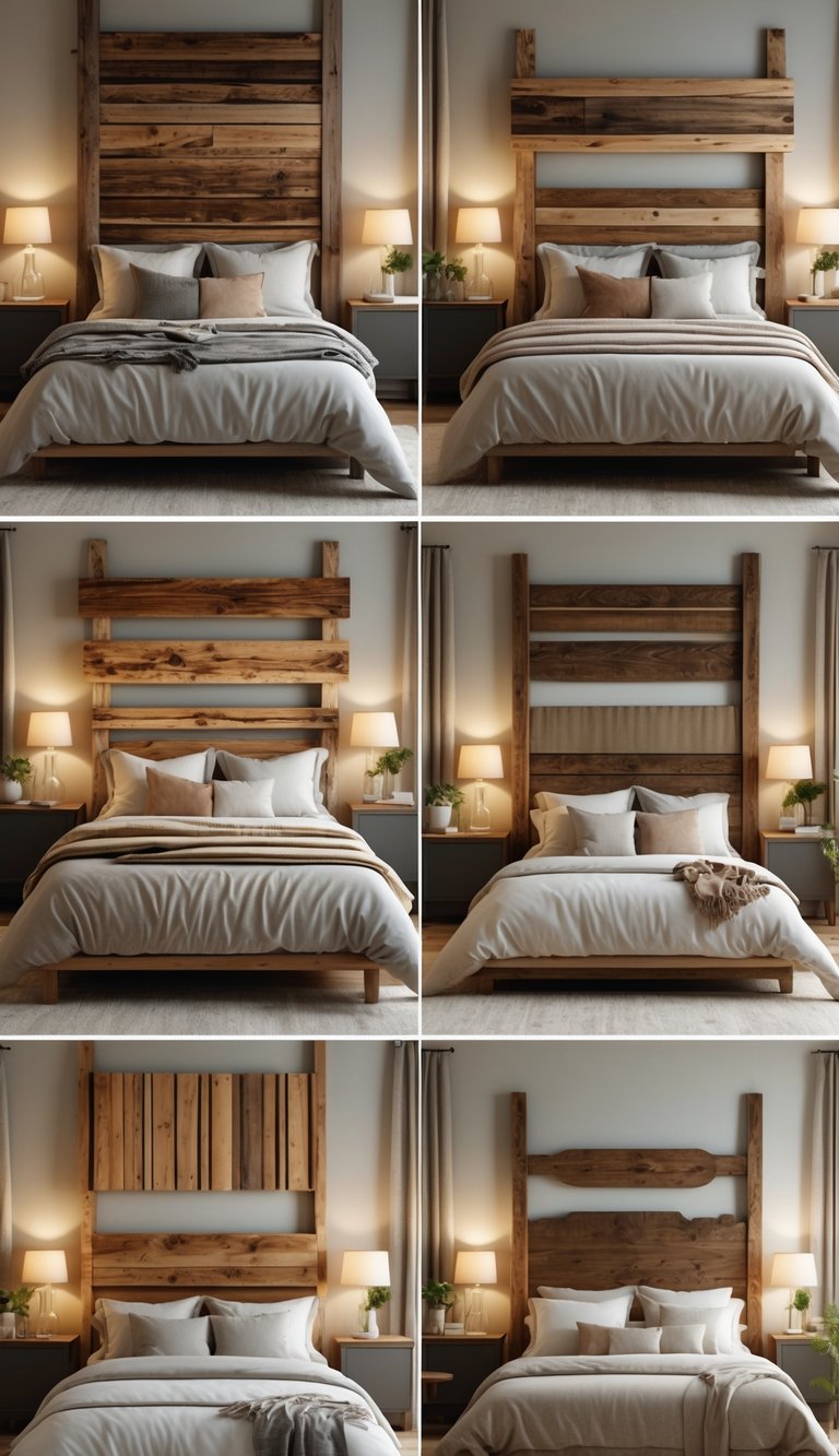 24 Beautiful Bedroom Ideas to Inspire Your Space 9 A bedroom with several beds featuring different rustic wooden headboards, warm lighting, and cozy bedding.